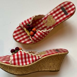 Fun Canvas Gingham Cork Wedges